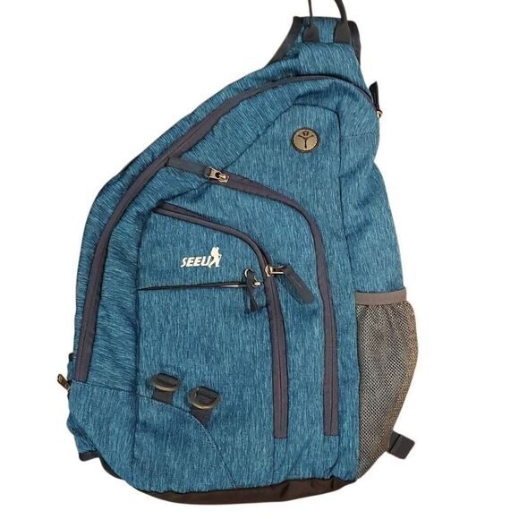 SEEÜ Sling Backpack Crossbody Travel Bag – Blue Multipocket Lightweight Pack - Picture 1 of 2